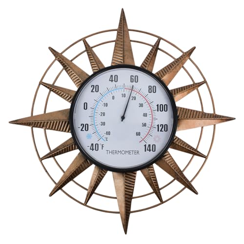 Vewogift 14'' Sun Outdoor Thermometer, Metal Wall-Mounted Thermometer No Need Battery, Indoor Decor...
