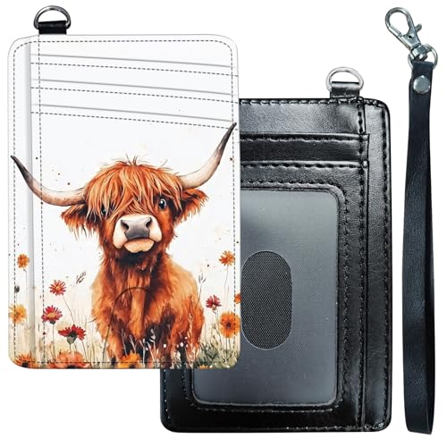 Slim Minimalist Wallet for Men Women Small Credit Card Holder Wallet Front Pocket RFID Blocking Wallets Travel Thin Card Case with ID Window Card Organizer & Wristlet,Highland Cow
