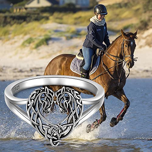 Horse Ring Sterling Silver Celtic Horse Rings for Women Couples Celtic Knot Equestrian Horses Jewelry Horsey Gifts3