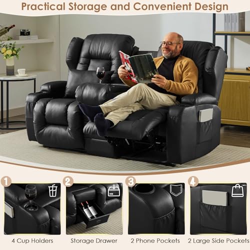 Image of SAMERY 67.6 inch Loveseat Recliner Sofa | Double Recliner Sofa & Console | Wall Hugger Loveseat Reclining RV Theater Seats | RV Couch Home Theater Seating Furniture (Faux Leather Black)
