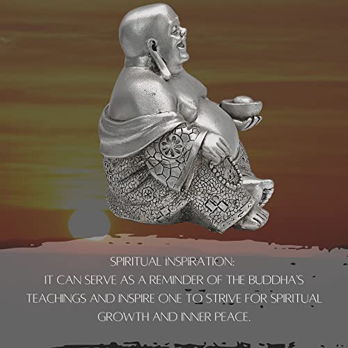 Estatua Buda Feliz Risueño Feng Shui 6 Pulgadas Plateada miniatura 4