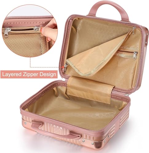 Image of Makeup Case Suitcase, Mini Bag, Mini Hard Shell Travel Luggage, Women Portable Water Proof Carrying Suitcase, Organizer Bag, Small Hard Shell Cosmetic Lugge Bag, Water Proof (C-Rose-Gold)