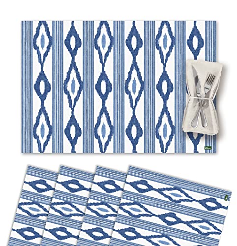 Set di 4 Sottopentola Singola in Vinile Lavabile Impermeabile Antimacchia Antiscivolo Antiaderente e Resistente al Calore Stile Ikat-Maiorca Mantovana Blu. MAHON