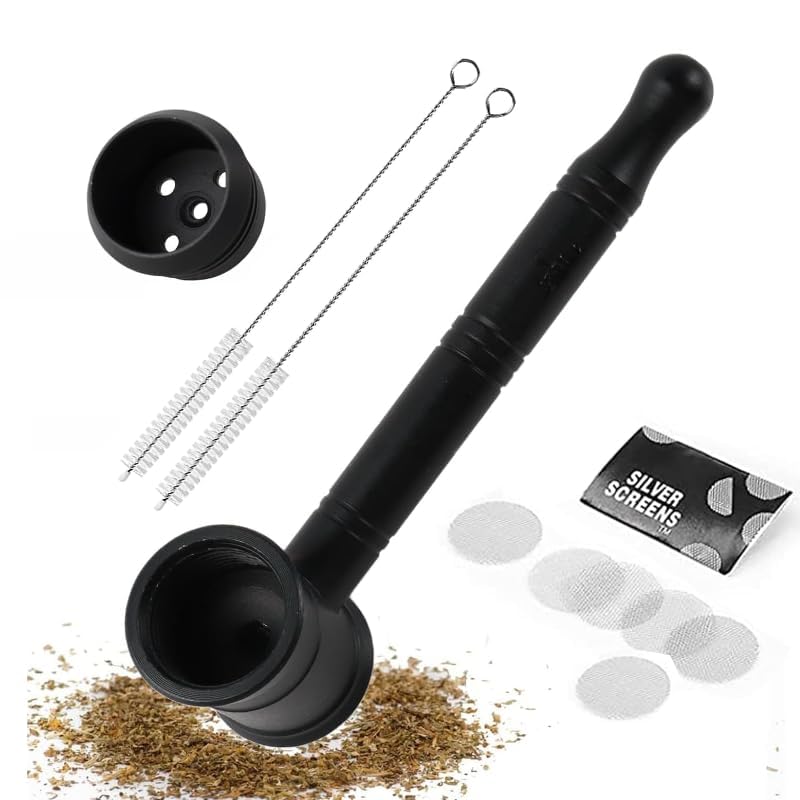 GIUSOBG Pipe À Tabac Noir Petite Pipe À Fumer Portable Pipe Set Petite Pipe À Fumer Portable avec 5 Filtres à Mailles en Acier Inoxydable et 2 Brosses de...