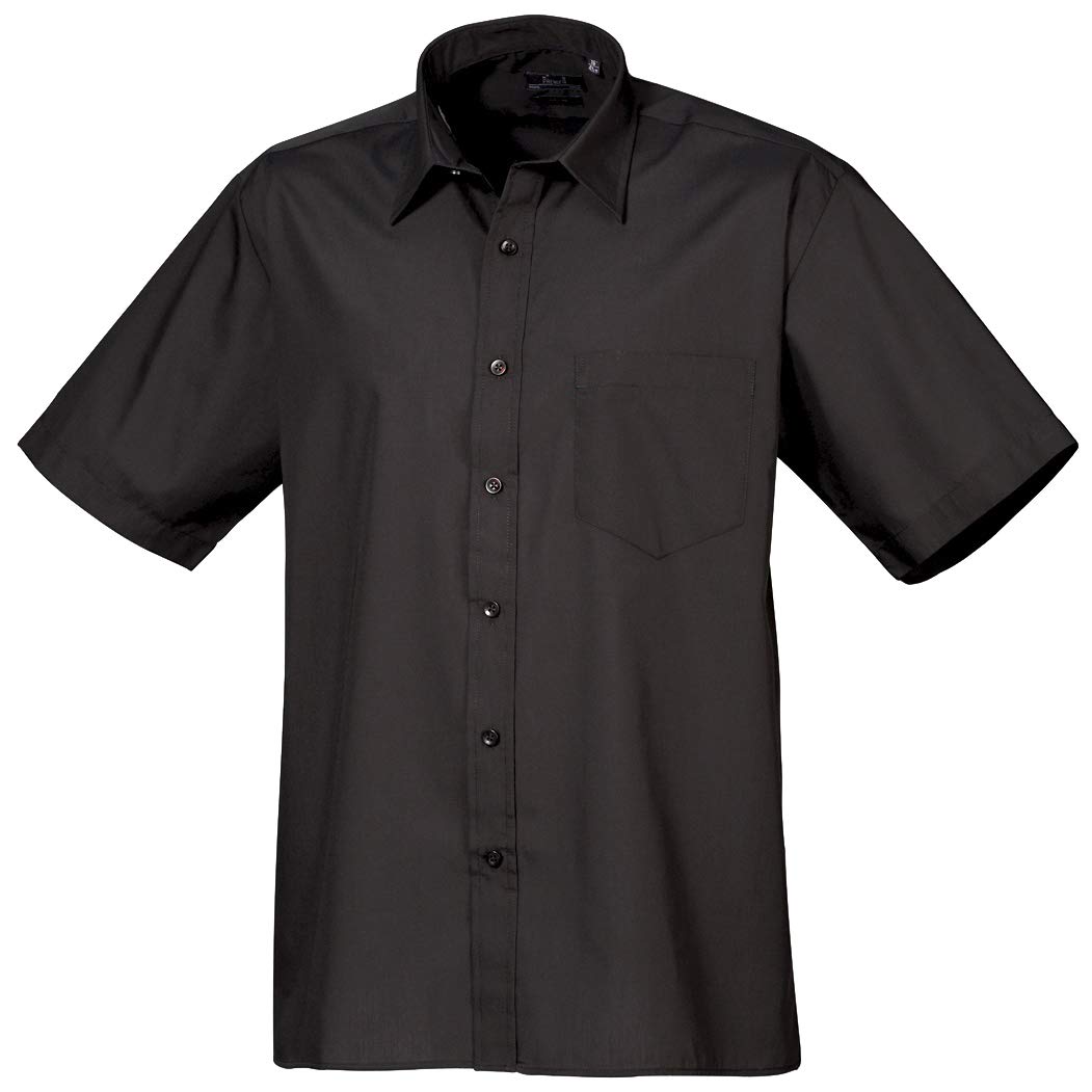Premier Mens Short Sleeve Formal Poplin Plain Work Shirt (17.5) (Black)