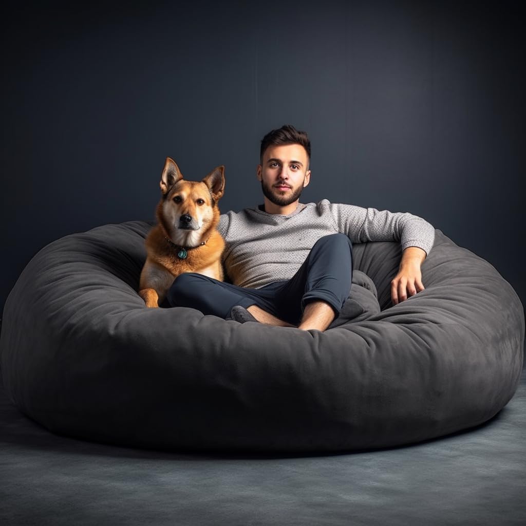 Photo 1 of 6' Big Giant Bean Bag Chairs for Adults Teens, Bean Bag Couch with Memory Foam Filling, Removable Micro Suede Cover & Inner Liner