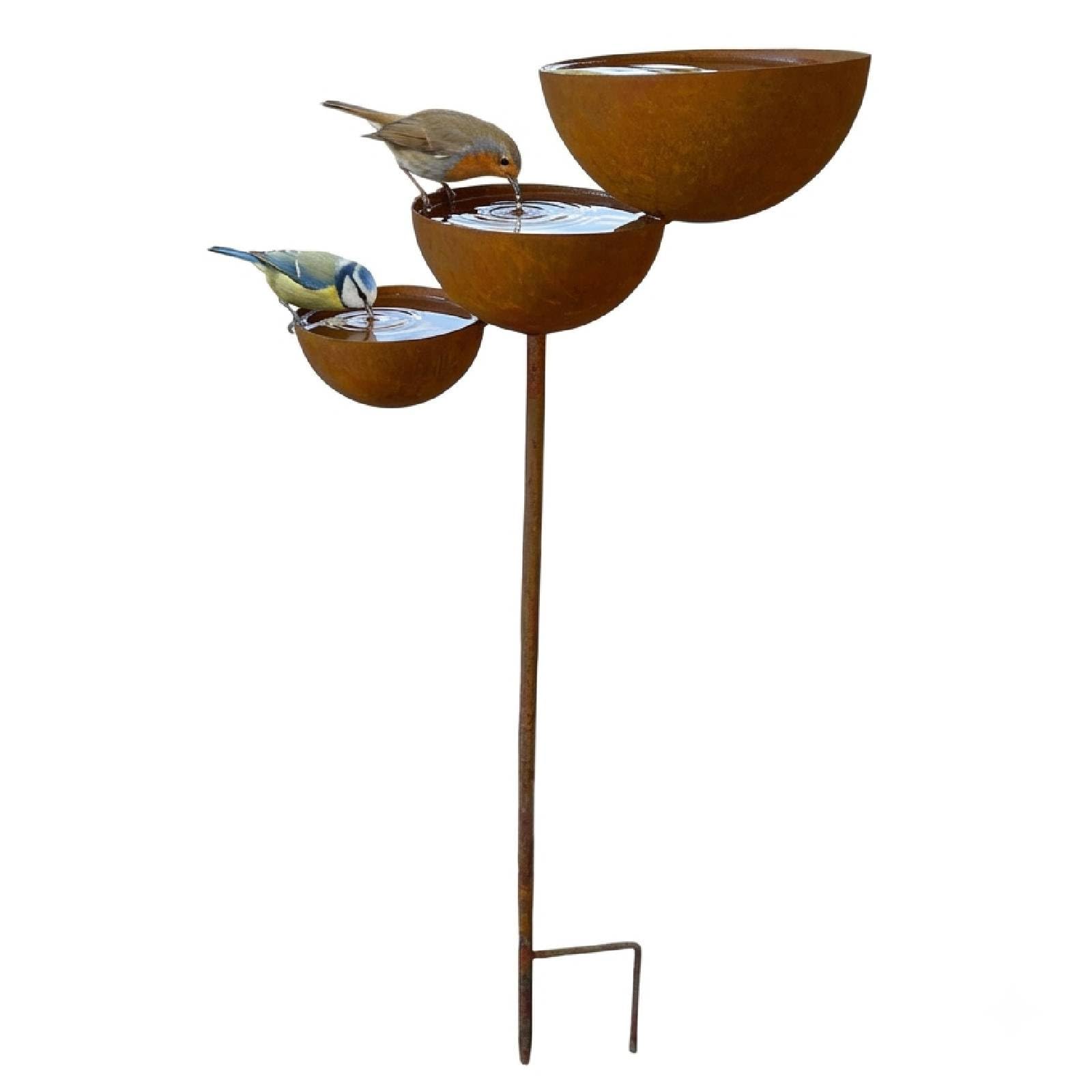 Bronze Iron Art Rain Catcher Garden Stake,3 Tiered Cascading Rustic Metal Bird Water Bowl Bird Bath Birds Feeder&Bee Watering Station,Rainwater Collector Garden Ornament for Birds Attraction(Copper)