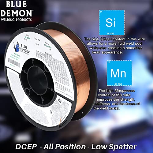 Image of Blue Demon ER70S6 X .030 X 11 LB MIG /GMAW Carbon Steel Welding Wire, All Position, Low Spatter, Formulated to Provide Porosity-Free, X-Ray Quality Welds, 0.03 dia