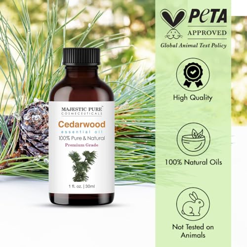 Image of Majestic Pure Cedarwood Essential Oil for Diffuser - 1 Fl Oz | 100% Natural Essentials Oils Ideal for Humidifier, Air Freshening, Cleaning Home, Bath, Steam Inhalation and Massage
