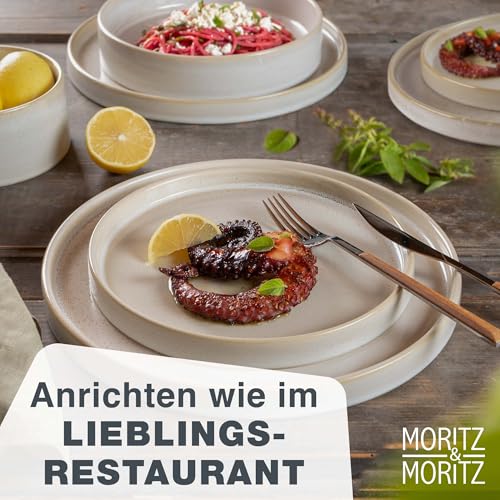 Moritz & Moritz CASTELLO 20-teiliges Geschirrset 4 Personen Beige - Teller Set aus Steinzeug - Geschirr Set Beige aus je 4 Dinnerteller, 4 Dessertteller, 4 Suppenteller, 4 Schüsseln und 4 Tassen