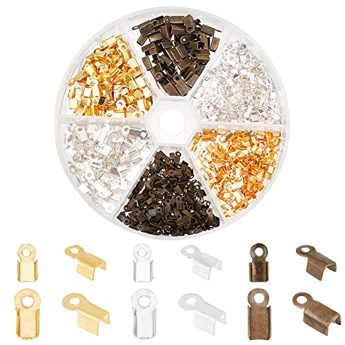 PandaHall Elite - 450pcs Extrémités du Cordon Attaches Embouts Cache Noeuds en Fer pour Creation de Bijoux, 3 Couleurs, 6x3x2.3mm, Trou: 1.2mm, 9x3.5x4mm, Trou: 2mm