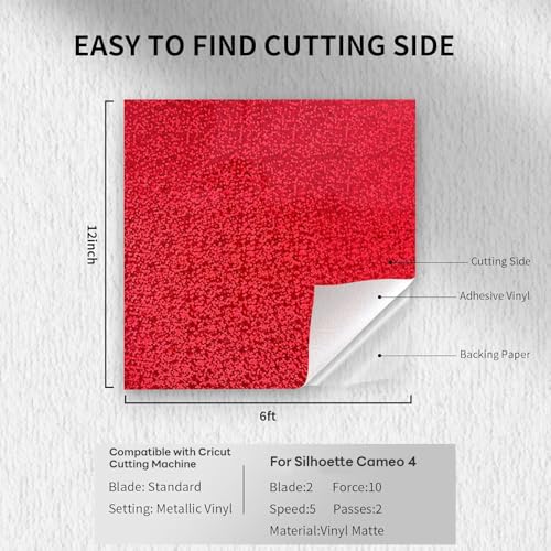 Image of HTVRONT Holographic Glitter Permanent Vinyl, 12 inch x 10ft Sparkle Red Permanent Adhesive Vinyl, Easy to Weed & Transfer Glitter Roll Compatible with Cricut Cutting Machine, Crafts, Silhouette, Decal