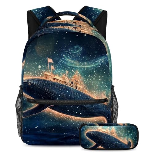 Sac de voyage pour étudiants motif baleine avec trousse pour organiser la rentrée