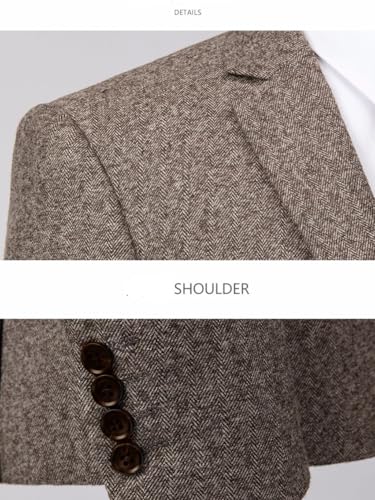 VENNYNG Men's Tweed Blazer Suit Jacket with Elbow Patches Autumn Blazer Male Short Vintage Trench Coat4