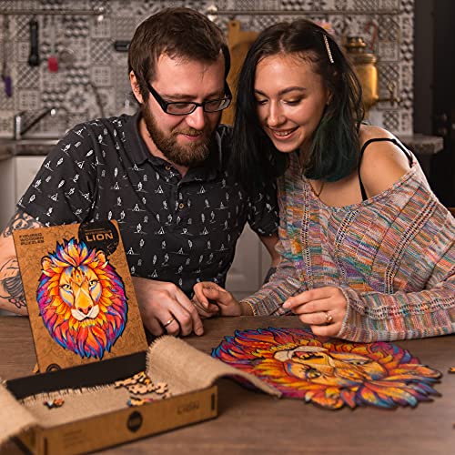 UNIDRAGON Wooden Jigsaw Puzzle, Best Gift for Adults and Kids, Unique Shape Jigsaw Pieces Mysterious Lion, 12.2 х 15.7… – Bild 7