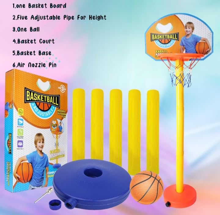Kids Adjustable Basketball Set, Indoor Outdoor Play, Complete Basketball Kit for Children Pack of 1 3