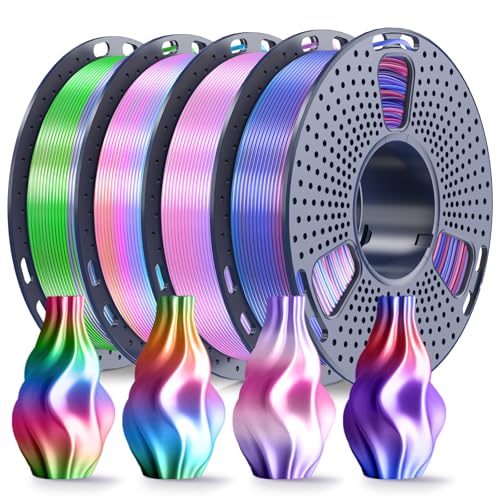 Image of SUNLU Silk Rainbow PLA Filament Bundle 1.75mm, Multicolor Gradient Shiny Silk 3D Printer Filament, 250g x 4 Mini Spools, Neatly Wound, ±0.02mm Accuracy, Vacuum Sealed