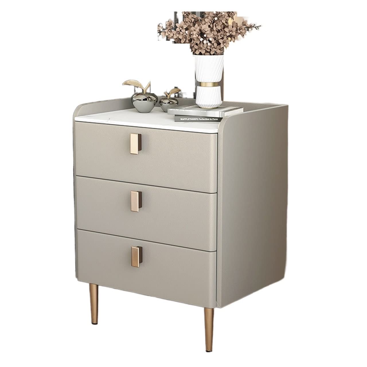BHGFYXBS Side Tables Bedroom Home White Bedside Table Three Tier Locker Bedroom Living Room Leather Bedside Cabinet Marble Countertop Locker Bedside Tables,D