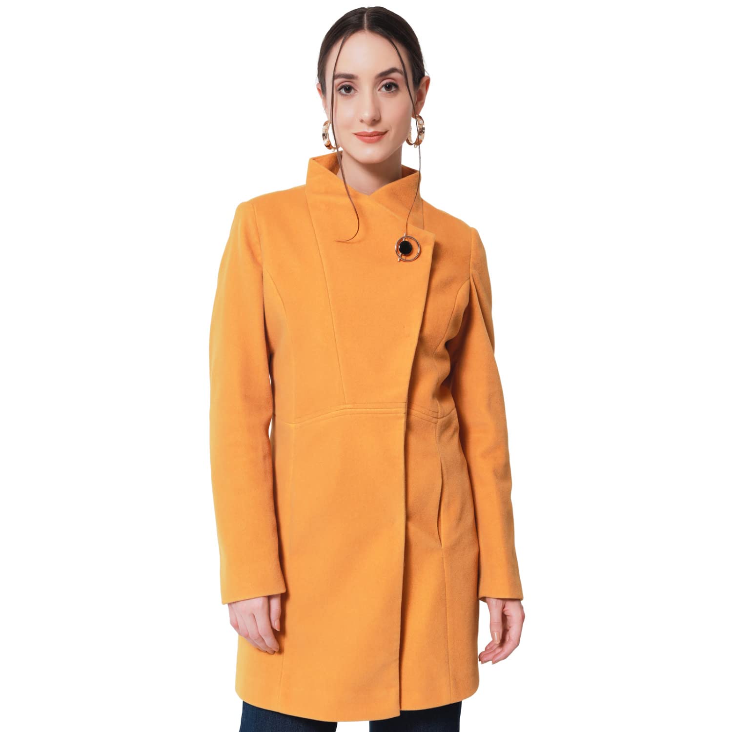 beatnik Wool Solid Shawl Collar Mustard Women Full Sleeve Blazers-picture-30