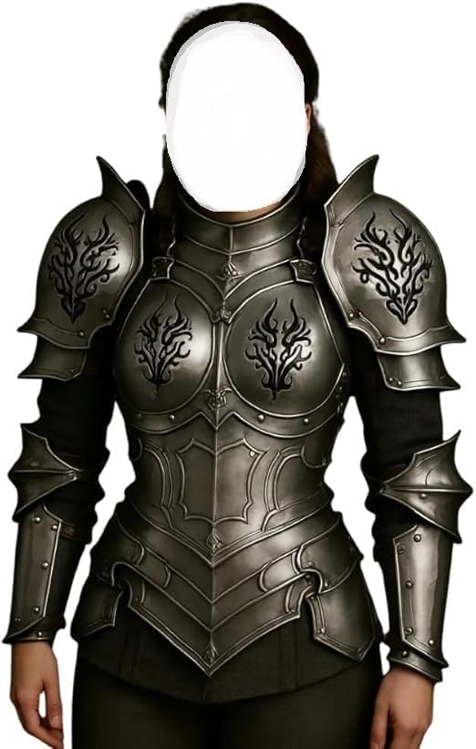 Medieval Knight Brave Lady Hunter Halloween Costume-Lady Half Suit of Armor, Perfectly Go with Cosplay, LARP, Renaissance, Fantasy & Party Armor Costume Black Antique