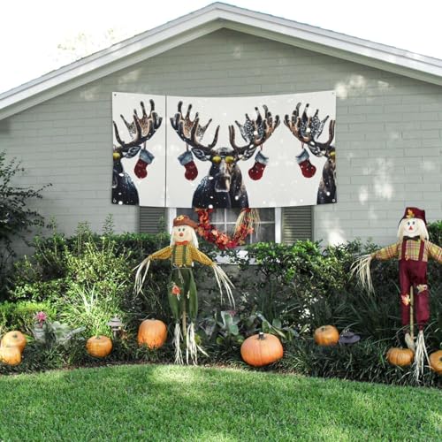 MINDBBDFJ Funny Christmas Moose Print Banners And Signs For Outdoor/Indoor,Personalized Banner Customizable Parties Halloween Banner (180x90cm)3