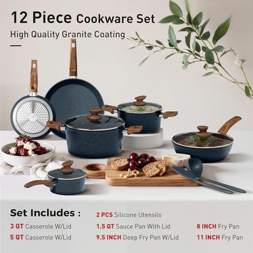 Image of DishDelight 12 Piece Kitchen Pots and Pans Set, Cookware Sets Non Stick