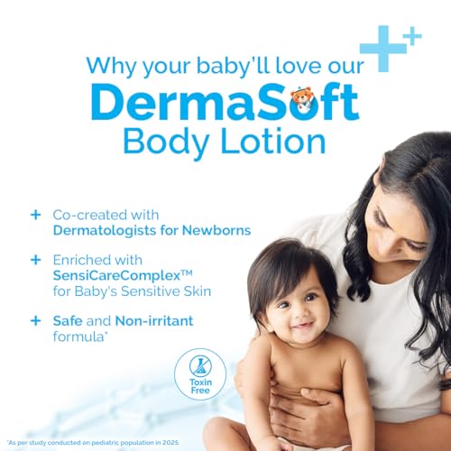 Image of Mamaearth Baby DermaSoft Body Lotion with SensiCareComplex for Baby's Sensitive Skin - 250 ml | Co-created with Dermatologists for Newborns | Enriched with SensiCareComplex for Baby's Sensitive Skin | Safe and Non-irritant formula* | Fragrance-Free