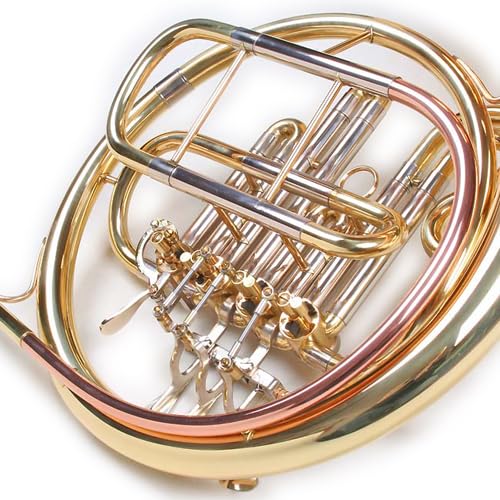 French Horn, B Waldhorn, Goldmessing Mundrohr, 4 Zylinderventile, Abnehmbarer Schallbecher, Koffer