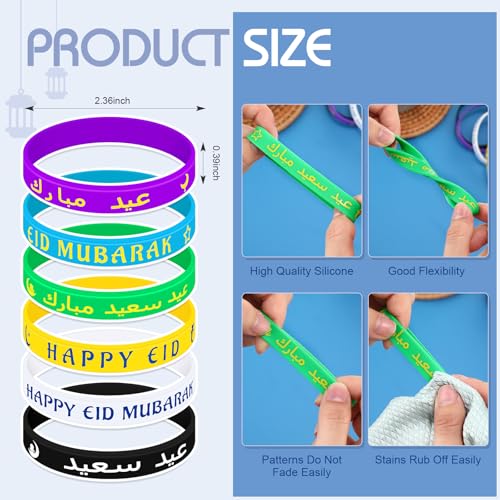 Image of Landical 120 Pcs Eid Mubarak Silicone Bracelets Ramadan Mubarak Kareem Motivational Rubber Wristbands Colored Eid Festival Silicone Bracelets Muslim Gifts Ramadan Festival Party