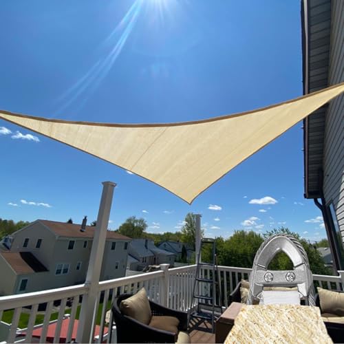 TANG Sunshades Depot A Ring Design Steel Cable Wire Reinforcement 15' x 35' x 38' Right Triangle Sun Shade Sails Beige Heavy Duty Permeable 260GSM U*V Block Patio Garden Deck Dock Outdoor Facility