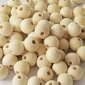 100 Pcs Wooden Beads, 25mm Wooden Craft Beads, Unfinished Wood Spacer Beads Round Ball Wooden Loose Beads for DIY Crafting Making Garland Home Decoration
