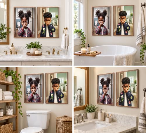 LHEAOED 2Pcs Funny Black Kids Bathroom Canvas Wall Art Unframed 8x10in by LHEAOED - Used condition - Image 8