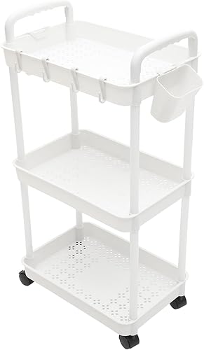 STOBOK Carrito de malla de 3 niveles con ruedas de asa, organizador de almacenamiento móvil multifuncional, estantes para cocina, sala de estar,