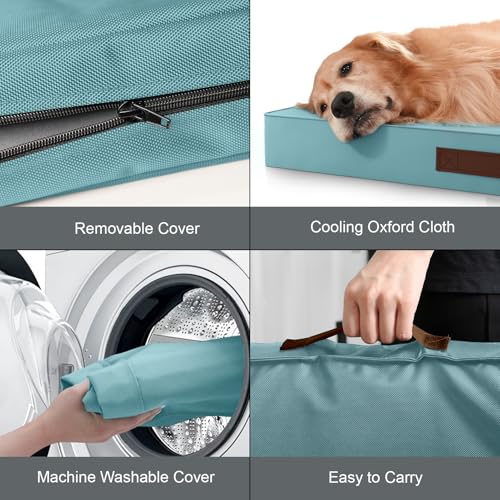 Image of Outdoor Dog Bed for Small Dogs, Waterproof Dog Crate Bed for Medium Dogs Cats, Orthopedic Egg Crate Foam Pet Bed with Washable Removable Oxford Cover, Light Blue