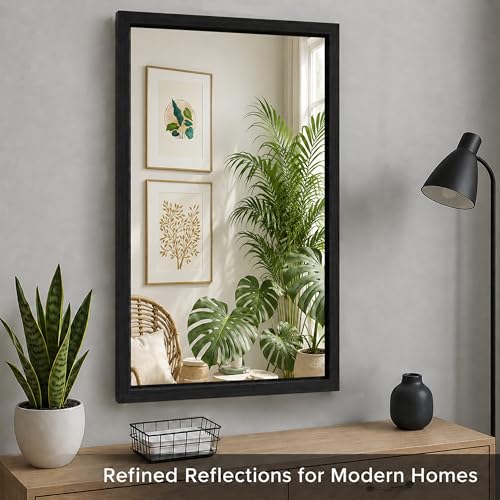 Image of Rousrie Premium Framed Glass Wall Mount Mirror, Decorative, for Bathroom, Bedroom, Living Room and Entryway, Wash Basin (14 by 20 Inch) (Solid Black)