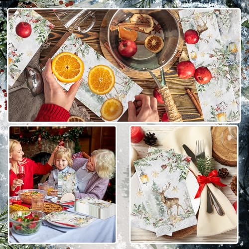 Christmas Paper Napkins,40pcs Disposable Deer Napkins Winter Paper Hand Towels for Bathroom Winter Reindeer Napkins Christmas Holiday Decorations – Image 6