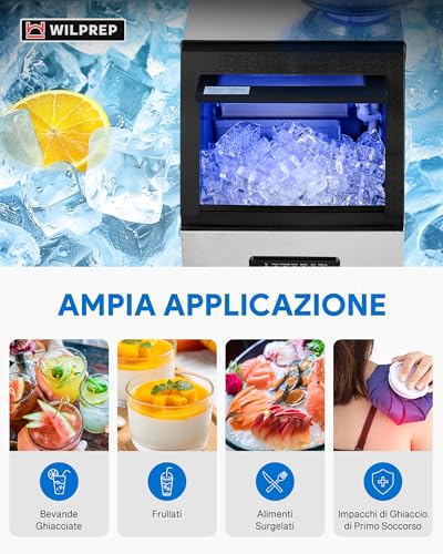 Wilprep Kommerzielle Eiswürfelmaschine 73kg/24H Eismaschine mit LCD-Bildschirm Eismaschine aus Edelstahl für Büro, Restaurant, Bar, Café