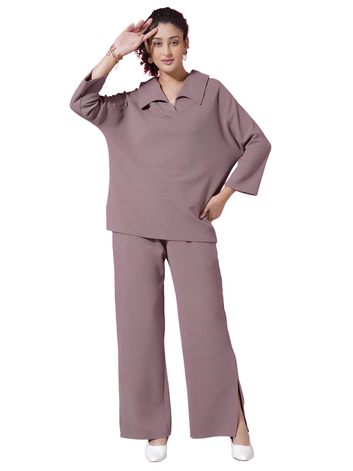 SelviaWomen's Co-ords Set|Lycra Oversized Top & Trouser Set|Casual Co-ords Set for Women|Two Piece Co-ord Set|Office Wear Co-ords Set