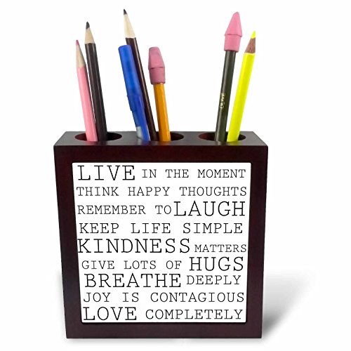 3dRose Inspirational Words black and White Text-Tile Pen Holder, 5" (ph_179040_1)