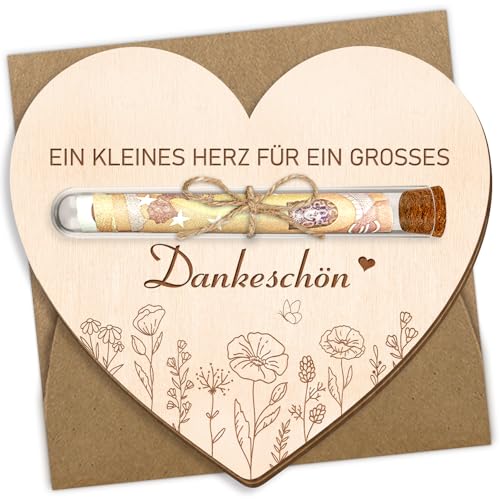Danke Karte, Dankeskarten Herzförmige Holzkarte mit Reagenzgläsern, Karte Danke Geldgeschenke Verpackung Mama Geschenk Erzieherin Kollegin Abschiedsgeschenk