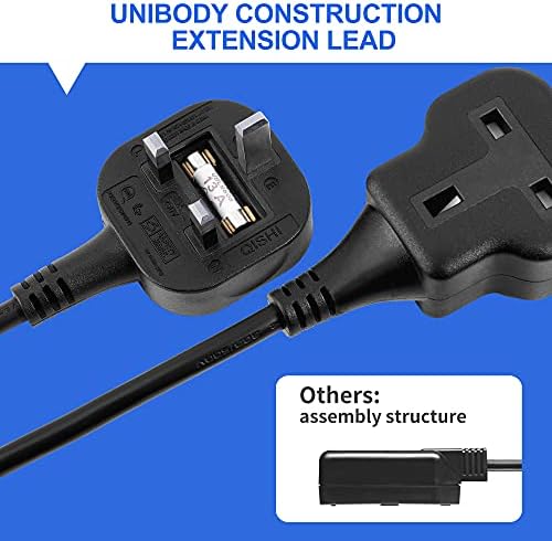TISDLIP 5M Extension Lead Basic Single Socket Extension,Durable&Fireproof&Easy-Clean Black Power Strip
