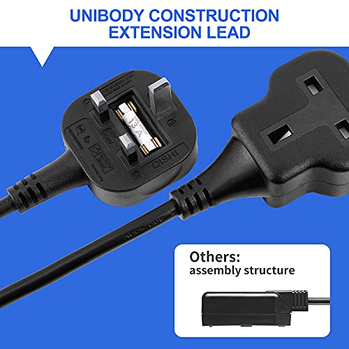 TISDLIP 1 Gang Extension Lead, 3M/9.84Ft Long Plug Extension, Easy Clean & Soft Black Extension Cable - Image 2