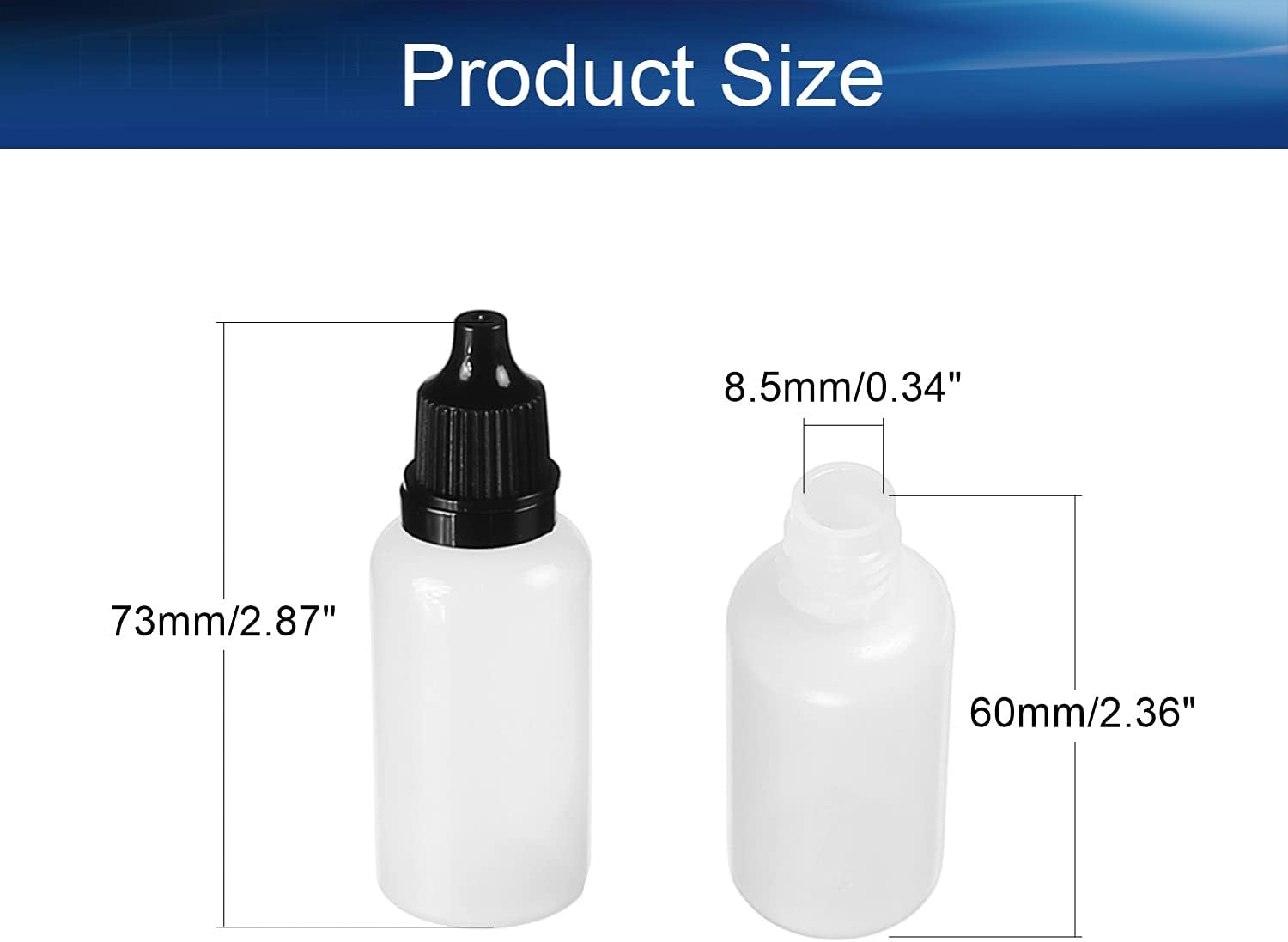 Bettomshin 50Pcs 20ml PE Plastic Dropping Bottles, Thin Mouth Vial of Squeezable Liquid Eye Liquid Dropper, Liquid Sample Seal Storage Translucent Bottle with Black Cap : Industrial & Scientific