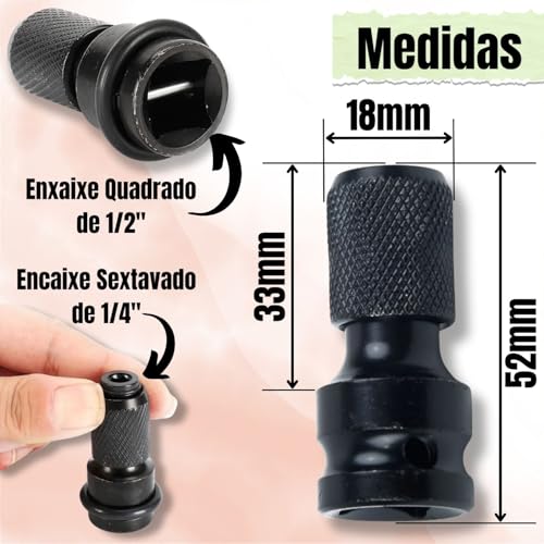 Haste Soquete Adaptador Quadrado Chave De Impacto 1/2Pol Bits 1/4 Engate Rápido Parafusadeira Elétri