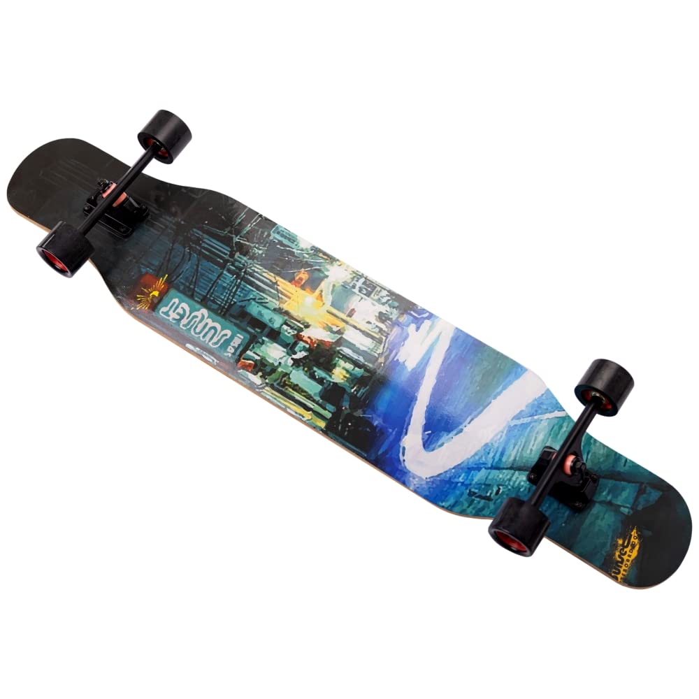 TOKYO Longboard complet de 107 cm pour CRUISING , CARVING et DANCING en ville. Planche en érable, arbres en aluminium et roulements ABEC-9. Pour tous les niveaux, adolescents et adultes.