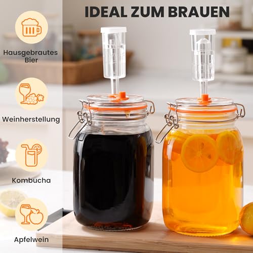 1,5L Fermentierglas, Fermentationsglas mit Gärventi & Gewicht, Gärglas für Sauerkraut, Kimchi, Kombucha und Pickles (2er-Pack)