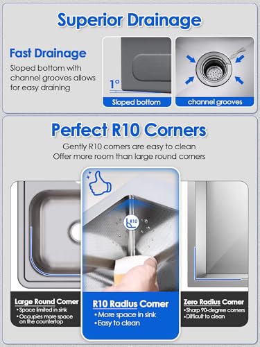 ROVOGO 22"x18"x9" Drop-in Kitchen Sink Anti-Scratch, Top Mount Sink Single Bowl Includes Drying Rack, Bottom Grid and Drain Assembly, 304 Stainless Steel, Brushed by ROVOGO - Image 14