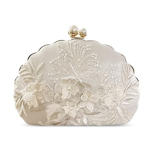 [XSDIAQG] White Embroidered Flowers Evening Bag Women's Versatile Clutch Purses