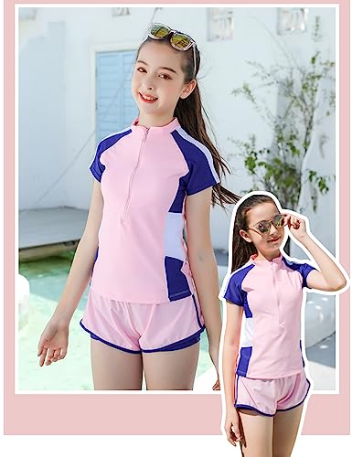 Image of KORADI Girls Swimsuits Rash Guard Swim Set Kids Two-Piece Bathing Suits Teen Swimwear Beach Shorts Sun Protection Swim Shirts