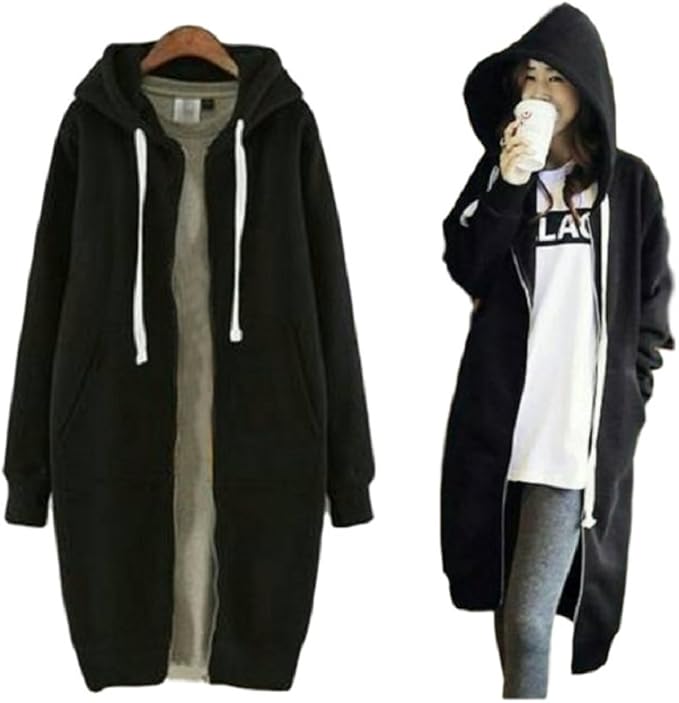 ロングパーカー レディース パーカー スウェット ロング丈 フード 紐付き ジップ ポケット シンプル 黒 パーカー 通販